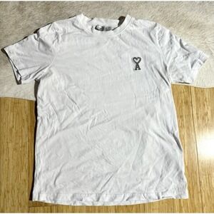 AMI Paris Unisex logo Silver Rhinestone Rare Logo Cotton T-shirt in White Size M